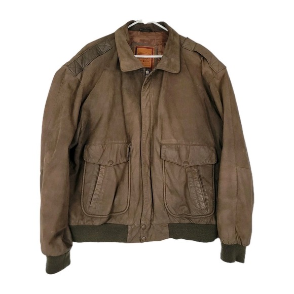 Structure Other - STRUCTURE VINTAGE BROWN GENUINE LEATHER BOMBER JACKET MENS LARGE FULL ZIP Y2K